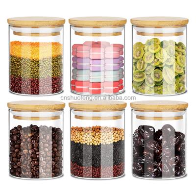 China Wholesale Cheap Viable Borosilicate Glass Storage Jar With Silicone Bamboo Lids For Coffee Food Packaging for sale