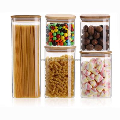 China High Quality Small Viable Large Container Kitchen Storage Glass Jar With Bamboo Stopper For Food for sale