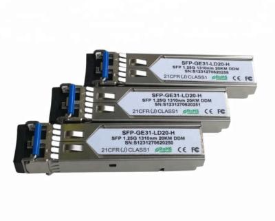 Китай лазер Class1 встречи интерфейса данным по модуля LVPECL приемопередатчика 1.25G 1310nm 20km SFP продается