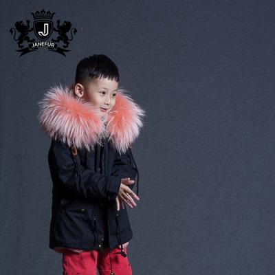 China Detachable Fur Hood Anti-wrinkle Winter Children's Raccoon Fur Coat Kids Winter Jacket Raccoon Parka for sale