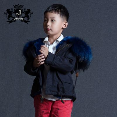 China Janefur Anti-wrinkle Kids Raccoon Fur Hooded Down Jackets Winter Fur Hooded Parka for sale