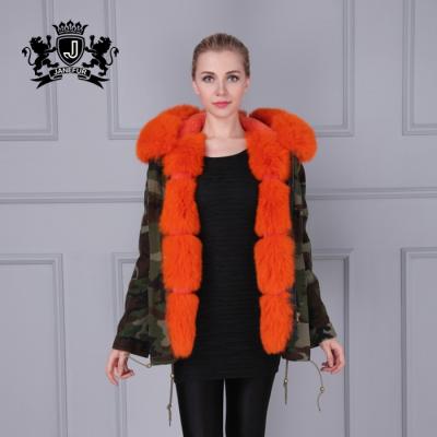 China New Cheap Breathable Pattern On Sale Women Fashion Jacket Fox Fur Trim Ladies Huge Parka Coats With Fur Collar for sale