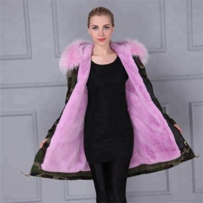 China Real Fur Hood Trim Fashion Cheap Faux Fur Striped Coat Wholesale Winter Military Parka Para Mujer for sale