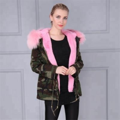 China Autumn Winter Overcoat Military Color 2019 Breathable Imitate Rabbit Fur Striping Faux Fur Parka Coat For Women for sale