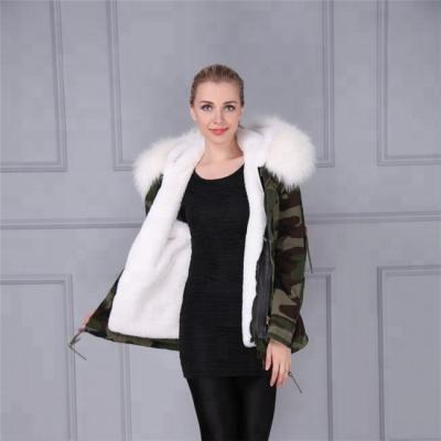 China Rex Rabbit Fur Like Plush Faux Fur Camouflage Parka Inner Detachable Jacket Breathable Multiple Uses for sale