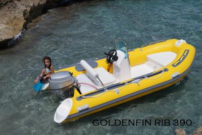 China 13Ft Fiberglass Hull Small Rib Boat in yellow color for fun on the sea for sale