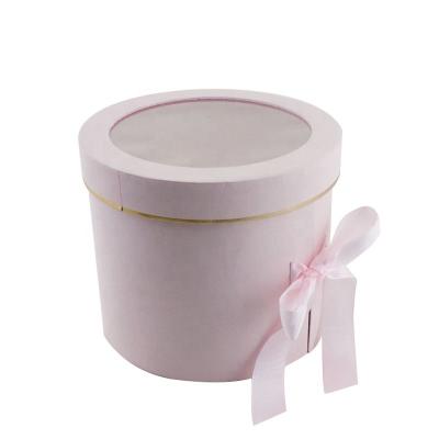 China Double Layers Disposable Pink Ribbon Flower Box With PVC Window Tube Gift Box for sale