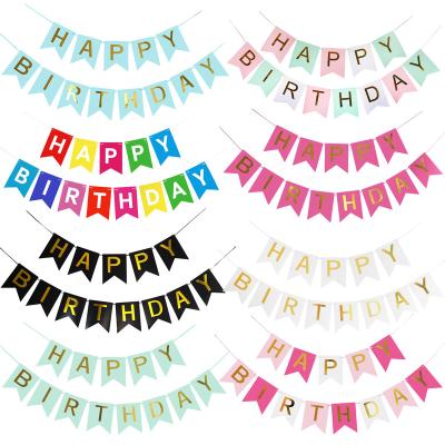 China Festival Decoration Selection Happy Birthday Banner Pink Golden Letter Fishtail Flag Pulling Party Flag Pulling Party Decoration Supplies for sale