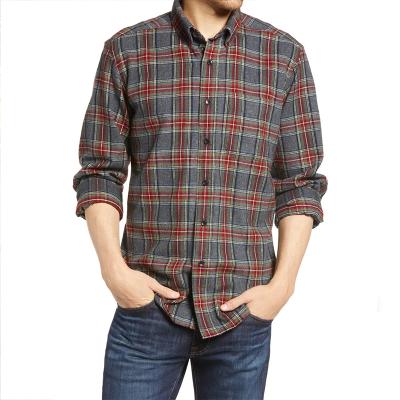 China Autumn Traditional Fit Plaid Breathable Long Sleeve Flannel Men's Button Down Shirt for sale
