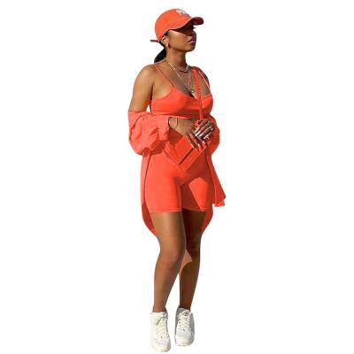 China New Arrival Fashion Women's QUICK DRY Three Piece Suits Three Piece Set Sweatsuit Sportswear Shirt Shorts 2021 for sale