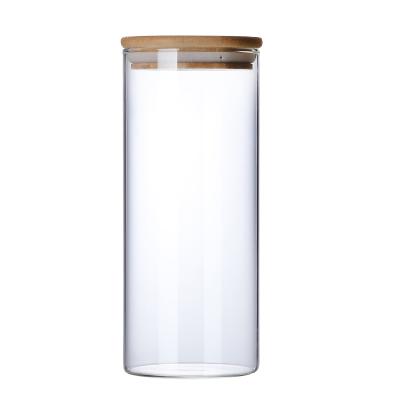 China 3Pcs Stocked Set Clear Non-Toxic Leakproof Glass Jars With Wooden Lid Airtight Food Storage Containers for sale