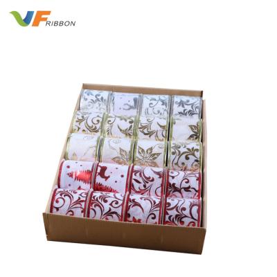 China Viable Wide Christmas Celebrate Ribbon Printed Burlap Cable Ribbon (Jute/Burlap/Hessian) for sale