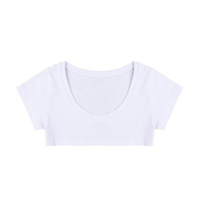 China 2021 Breathable Wholesales Printed Single Crop Tops White Polyester Cotton Round Neck Crop Tops For Women for sale