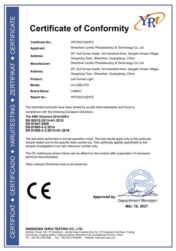CE - Shenzhen Lamho Photoelectricity & Technology Co., Ltd.