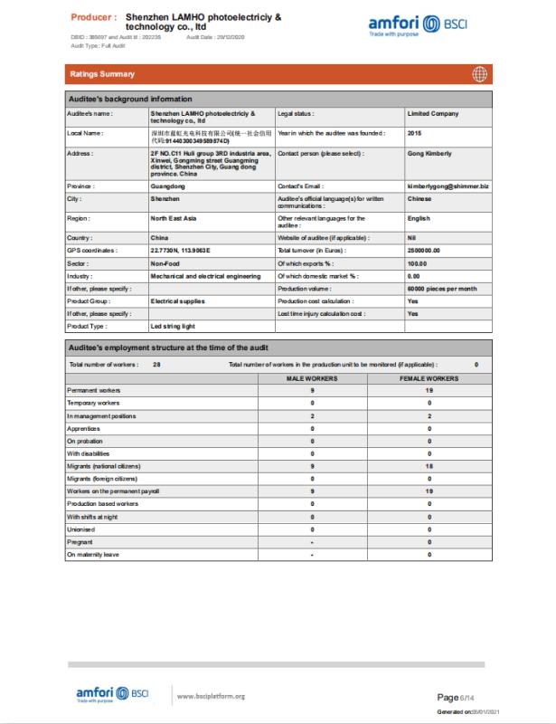 BSCI - Shenzhen Lamho Photoelectricity & Technology Co., Ltd.