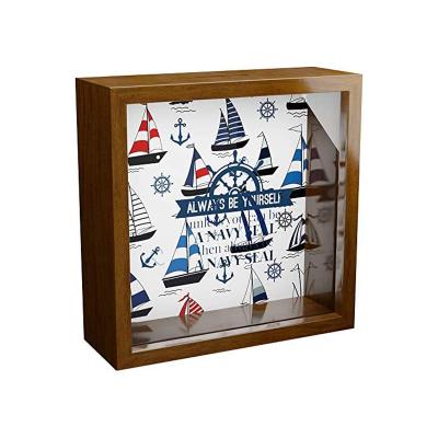China Eco-Freindly Customized Piggy Bank 3D Shadow Plain Printed Wooden Glass Box Frame for sale