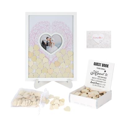 China Eco-Freindly Customized Alternative Wedding Guest Book Drop Top Wooden Box With Wooden Hearts For Wedding Reception Baby Shower for sale