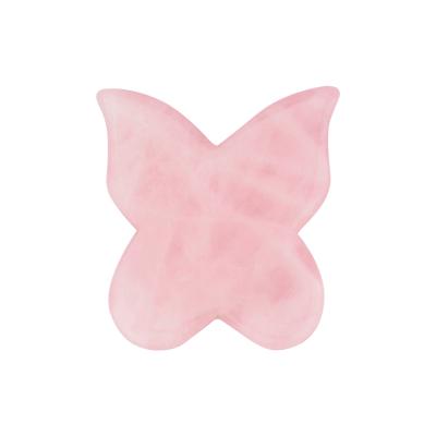 China Rose Quartz Neck Body Massage Butterfly Gua Sha Hand Held Gua Sha Tool Facial for sale
