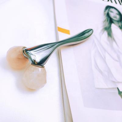 China Body OEM Face Massager Skin Care Body Slimming Metal Rose Quartz Facial Massage Roller for sale