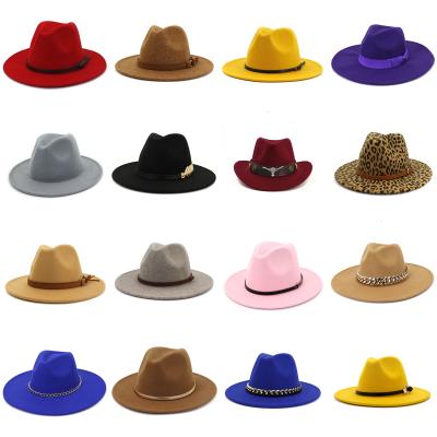 China Plush Hats Women Overflow Classic Flat Surface Rim Wool Fedora Hat Design 2 Felt Australian Two Tone Wide Womens 100% Men's Tall 55Cm for sale