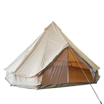 China Straight Tying Type Eco-friendly Outdoor Waterproof Canvas Bell Tent Cotton Canvas Bell Tent With Two Door for sale