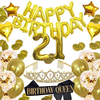 China Disposable Gold Party Happy Birthday Party Supplies 21st Birthday Party Decorations Set for sale