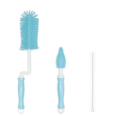 China 3pcs/set Viable Newborn Baby Bottle Cleaner Brush Silicone 360 Degree Rotating Long Handle Baby Bottle Nipple Cup Cleaning Brush for sale