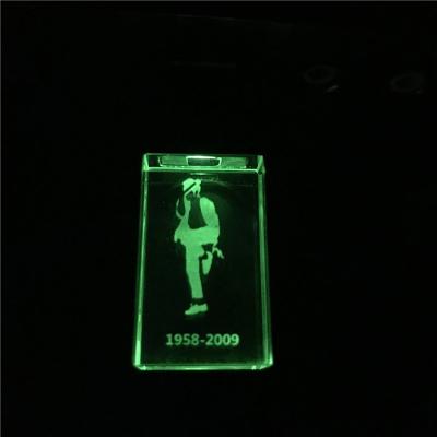 China Promotional Acrylic + Metal Acrylic Flash Drive With LED Light 64gb 128gb Glass USB 3.0 Pen Drive U Disk High Speed USB Flash Drive for sale