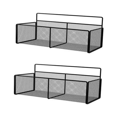 China Sustainable Hanging Wall Baskets Wall Mount Bathroom Basket No Drilling Metal Basket Spice Storage Mesh Bin Holders of Iron Adhesive for sale