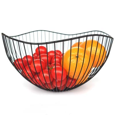 China Sustainable Curved-Edge Modern Creative Stylish Single Tier Dish Metal Iron Wire Fruit Vegetables Bread Decorative home storage for sale