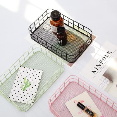China Sustainable Kitchen&Bedroom Storage Accessories Basket Rectangle Metal Storage Basket Office Sundries Finishing Iron Baskets Table for sale