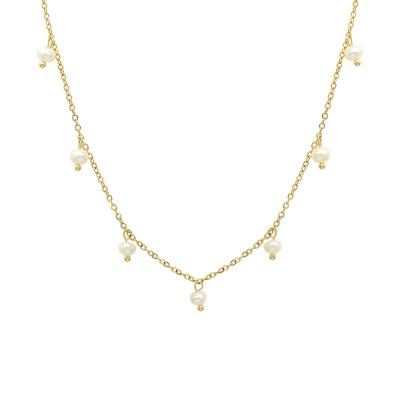 China CLASSIC Hot Selling 18K Freshwater Pearl Necklace With CZ Chain Necklace Women's Gold Plated Station Necklace for sale