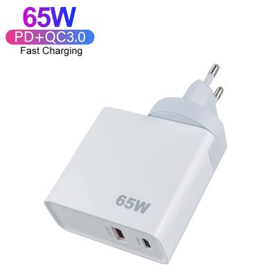 China High Speed Mobile Phone 65W GaN Palladium Travel Adapter Mobile Phone USB C Wall Charger Dual Ports USB+Type C For iPad For MacBook Laptop for sale