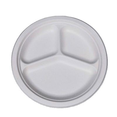 China Factory direct sales disposable disposable round dinner dish fully degradable three grids sugar cane pulp disposable dinner dish for sale