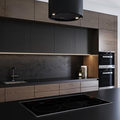 Chine Cuisine moderne modulaire Armoires de cuisine en mélamine noire Peinture laque Armoires de cuisine pour appartement à vendre