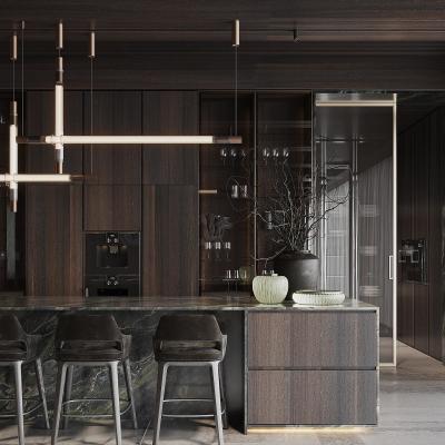 China Luxus-Hausmöbel Modular Walnussholz Veneer Matt Schwarz Farbe Glas Tür Küchenschrank Modernes Design zu verkaufen