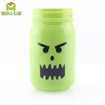 China Custom Glass Mason Jar Christmas Logo 15oz 450ml Halloween Color Halloween Jar Candle Glass Jar for sale