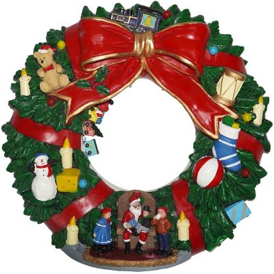 China Wholesale Animated Artificial Led Musical Christmas Scene Resin Garland Wall Hanging Christmas Decor with Santa and Child for sale