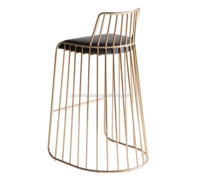 China Modern Metal Wire Mesh Stackable Rose Gold Wire Dining Chair Bar Chair With Cushion Seat for sale