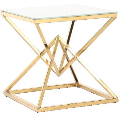 China (Other) Modern Style Square Adjustable Side Table Stainless Steel Metal End Table With Tempered Glass Table Top for sale