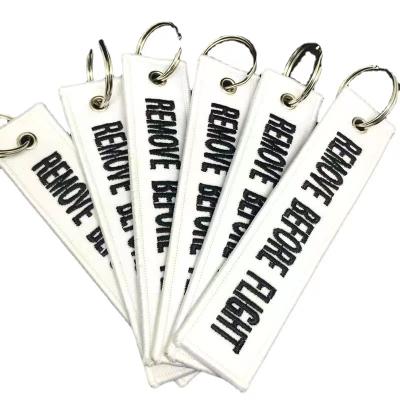 China Luxury Promotional Gifts Logo Keychain Woven Labels Keychain Woven by Jet Tag Fabric Embroidery Car Custom Made for sale