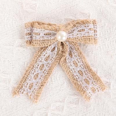 China Viable Burlap Bow Burlap Bow With Pearl Swallowtail Bowknot DIY Dress Up Hat And Decorative Gift Accessories for sale