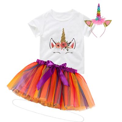 China Soft and fluffy tulle brings the main skin Amazon comfortble feeling 2019 summer Unicorn Baby Girl Tutu Clothing sets outfit set for girls DGRT-028 for sale