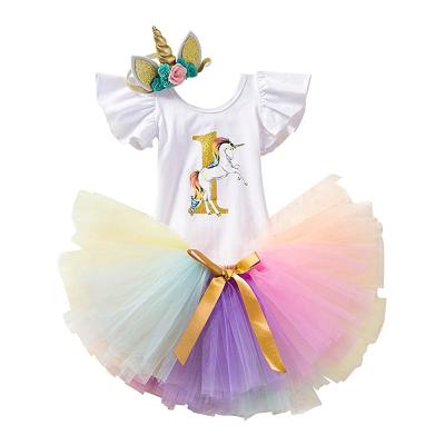 China Unicorn Costume For Baby DGRT-006 Unicorn Party Supplies Newborn Lace Skirt Fashion Girls Unicorn Headband Ropmer+tutu dress+unicorn new for sale