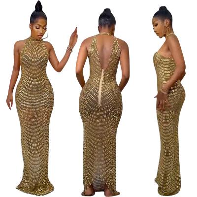 China Sleeveless Dress Nightclub Dress Long Dress Solid Color Backless Party Dress Mid Waist Sexy Round Neck Sexy Backless for sale