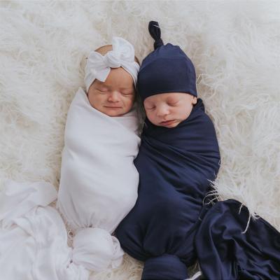 China Wholesale Anti-static Lovely Printing Newborn Baby Cotton Wrap Baby Hat Covering Set for sale
