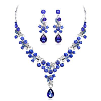 China TRENDY in the current Korean bridal fashion three-color rhinestone necklace and earring set necklace set for sale