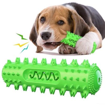China Stocked Amazon Hot Seller TPR Teeth Cleaning Serrated Molar Rod Rubber Dog Toothbrush Chew Squeaky Pet Dog Chew Toy for sale