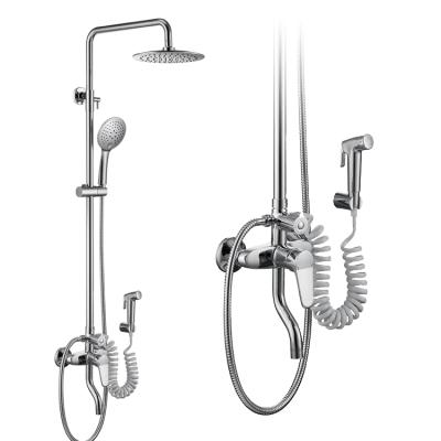China With Slide Bar Brass Rainfall Shower Set 4 Speed Chrome Shower Faucet Set Rainfall With High Pressure Shower for sale