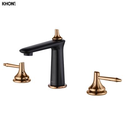 China Modern Black 2 Handle Bathroom Basin Faucet , 3 Hole Brushed Zirconium Gold Faucet for sale